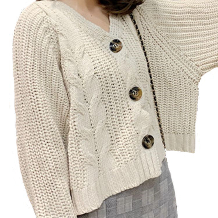 Autumn And Winter Button Solid Color Sweaters Short Loose