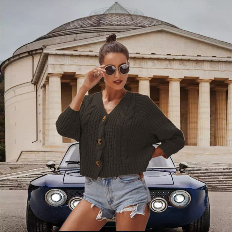 Autumn And Winter Button Solid Color Sweaters Short Loose
