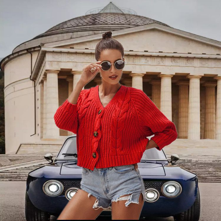 Autumn And Winter Button Solid Color Sweaters Short Loose