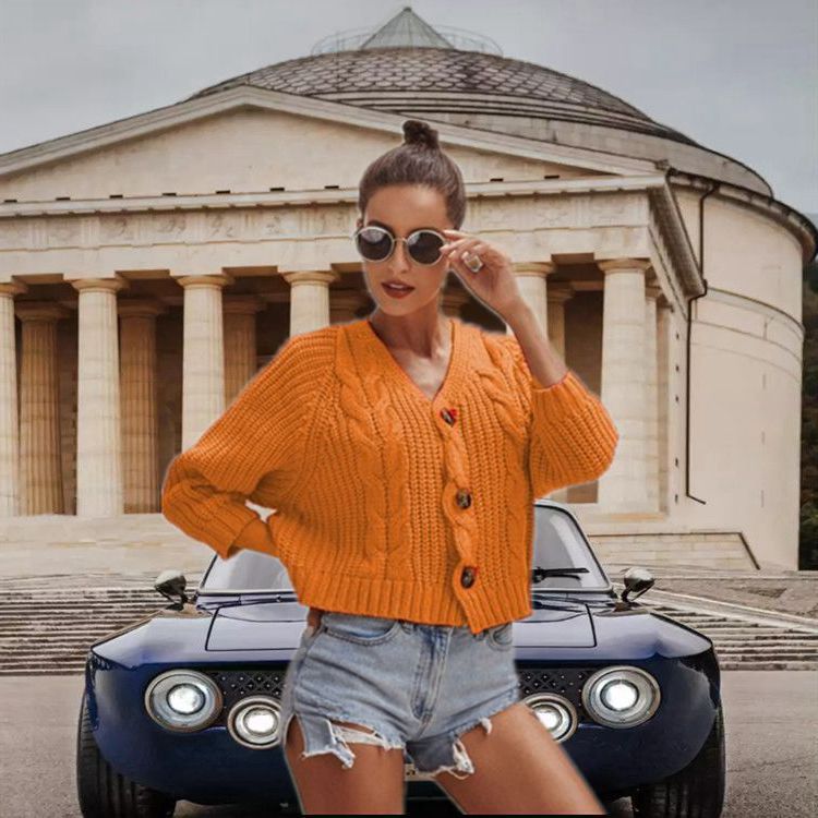 Autumn And Winter Button Solid Color Sweaters Short Loose