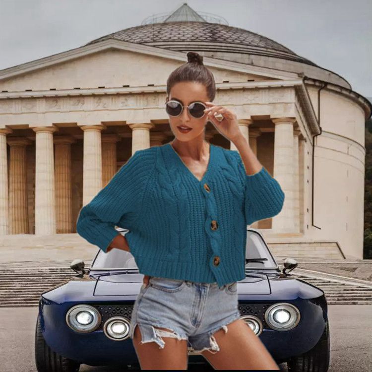 Autumn And Winter Button Solid Color Sweaters Short Loose