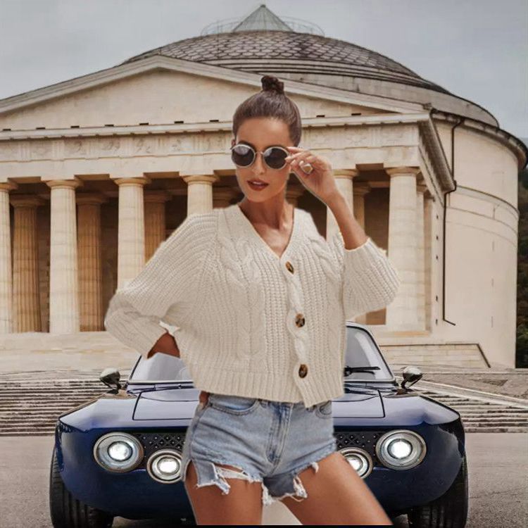 Autumn And Winter Button Solid Color Sweaters Short Loose